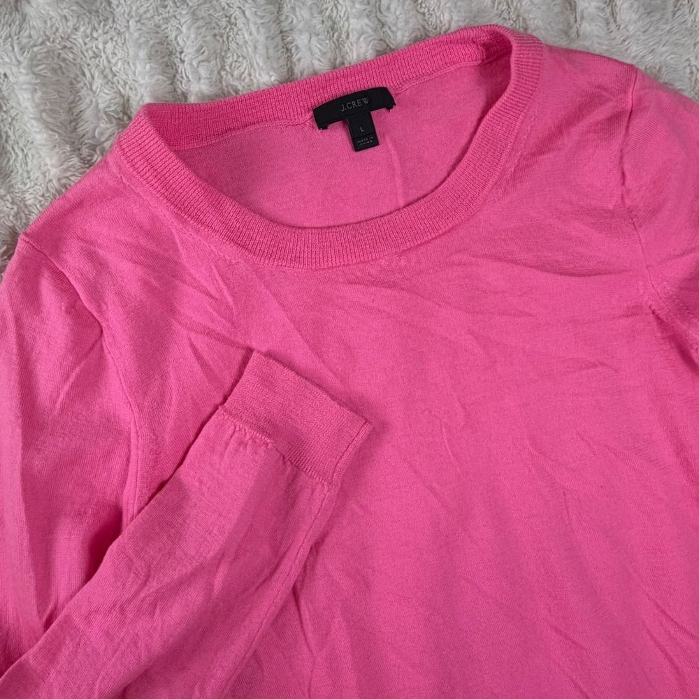 J.Crew Womens Hot Pink 100% Merino Wool Crewneck Sweater Large RN77388